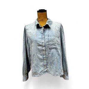 Embroidered Denim Button-Up Shirt XL